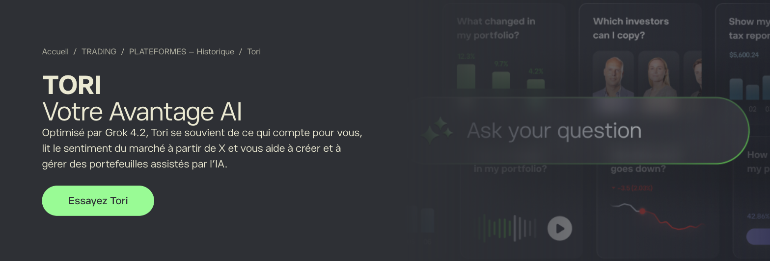 Page de présentation de Tori, l'agent IA d'eToro